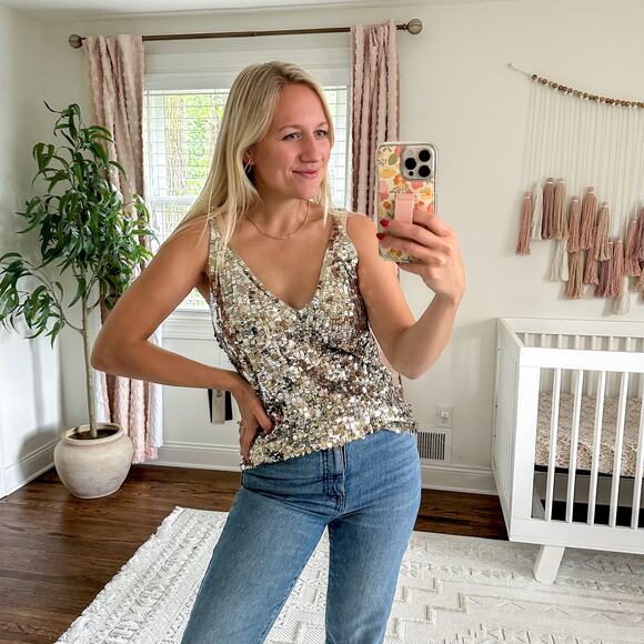 NWT Donna Karan Collection Cashmere Silk Sequined Tank L - Picture 2 of 13